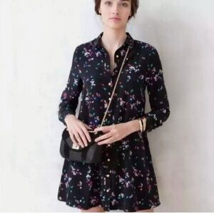 Sezane Silk Black Floral Mini Dress